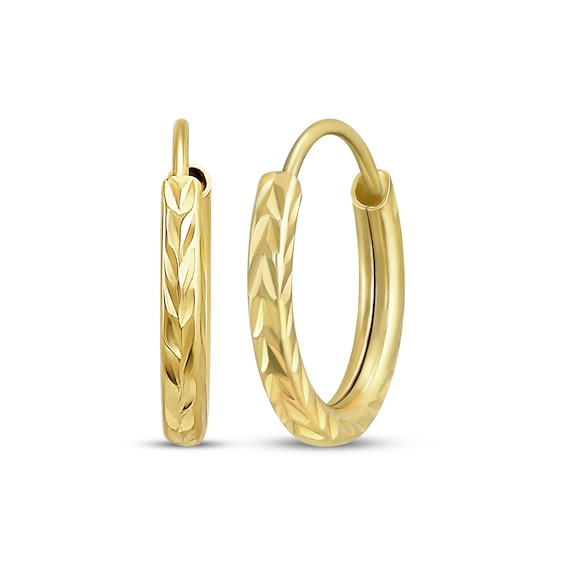 Textured Hoop Earrings 12mm 10K Yellow Gold