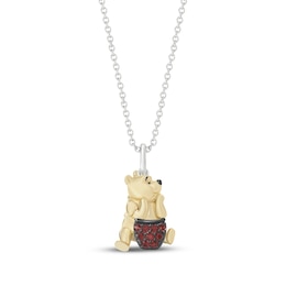 Disney Treasures Winnie the Pooh "Hunny Pot" Garnet Necklace 24K Yellow Gold Vermeil Sterling Silver 19"