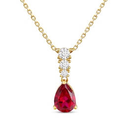 KAY Lab-Grown Diamonds Pear-Shaped Lab-Created Ruby Birthstone Necklace 1/10 ct tw 10K Yellow Gold 18"