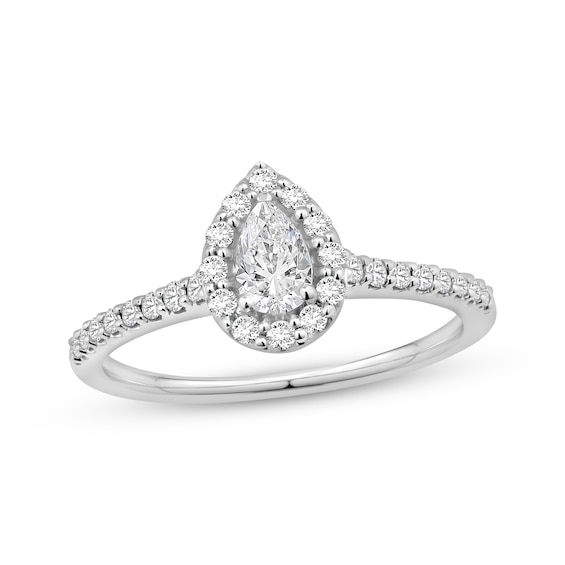 Now + Forever Certified Lab-Grown Diamonds Pear-Shaped Halo Engagement Ring 1/2 ct tw 10K White Gold