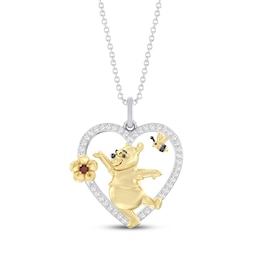 Disney Treasures Winnie the Pooh Garnet & Lab-Grown Diamond Heart Necklace 1/5 ct tw 24K Yellow Gold Vermeil Sterling Silver 19"