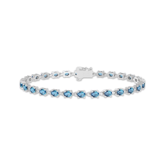 Oval-Cut Swiss Blue Topaz Link Bracelet Sterling Silver 7.25"