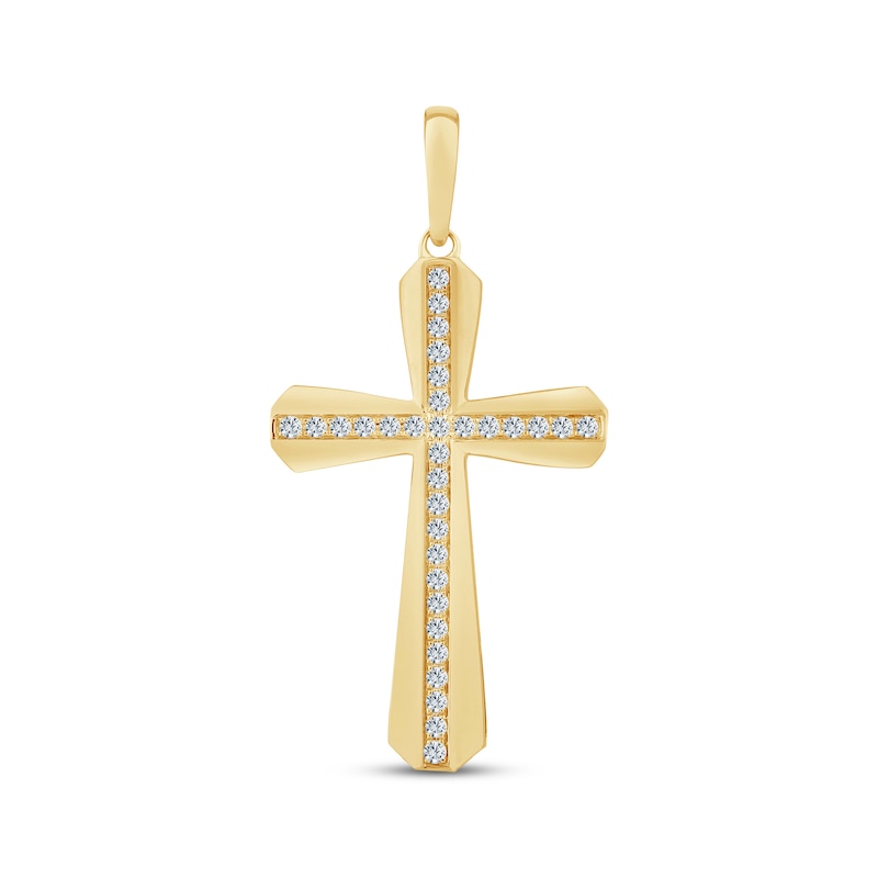 Main Image 1 of Diamond Beveled-Edge Cross Charm 1/2 ct tw 10K Yellow Gold