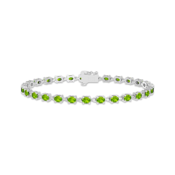 Oval-Cut Peridot Link Bracelet Sterling Silver 7.25"