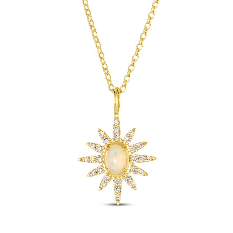 Main Image 1 of Le Vian Oval-Cut Opal Sun Necklace 1/4 ct tw Diamonds 14K Honey Gold 19"