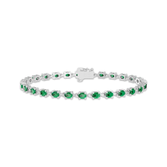 Oval-Cut Lab-Created Emerald Link Bracelet Sterling Silver 7.25"