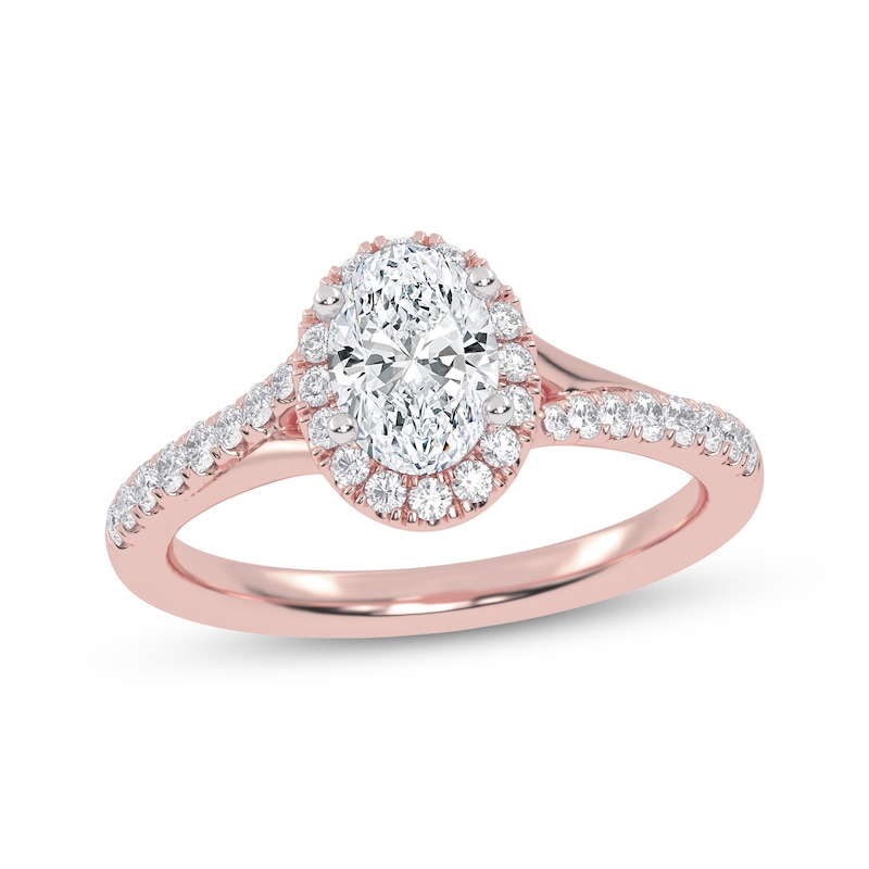 Main Image 1 of Now + Forever Lab-Grown Diamonds Certified Oval-Cut Halo Engagement Ring 3/4 ct tw 14K Rose Gold