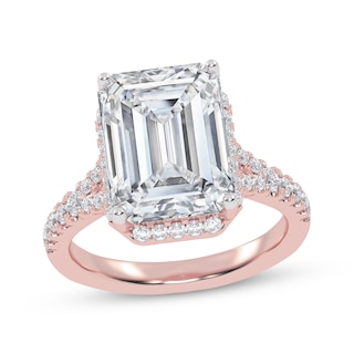Now + Forever Lab-Grown Diamonds Certified Emerald-Cut Halo Engagement Ring 5-1/2 ct tw 14K Rose Gold