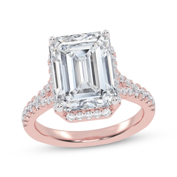 Now + Forever Lab-Grown Diamonds Certified Emerald-Cut Halo Engagement Ring 5-1/2 ct tw 14K Rose Gold
