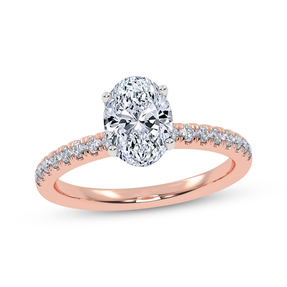 Now + Forever Lab-Grown Diamonds Certified Oval-Cut Hidden Halo Engagement Ring 1 ct tw 14K Rose Gold