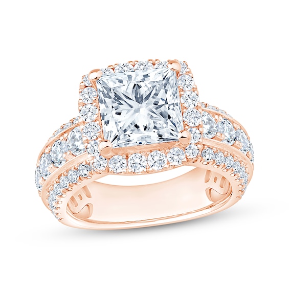 Now + Forever Lab-Grown Diamonds Certified Princess-Cut Halo Engagement Ring 5 ct tw 14K Rose Gold