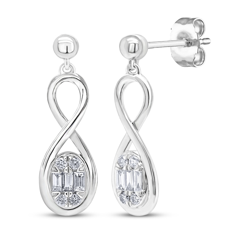 Main Image 1 of KAY Lab-Grown Diamonds Baguette & Round-Cut Infinity Drop Earrings 1/3 ct tw Sterling Silver