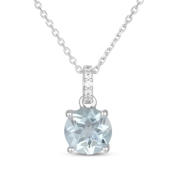 Natural Aquamarine & White Lab-Created Sapphire Necklace Sterling Silver 18"