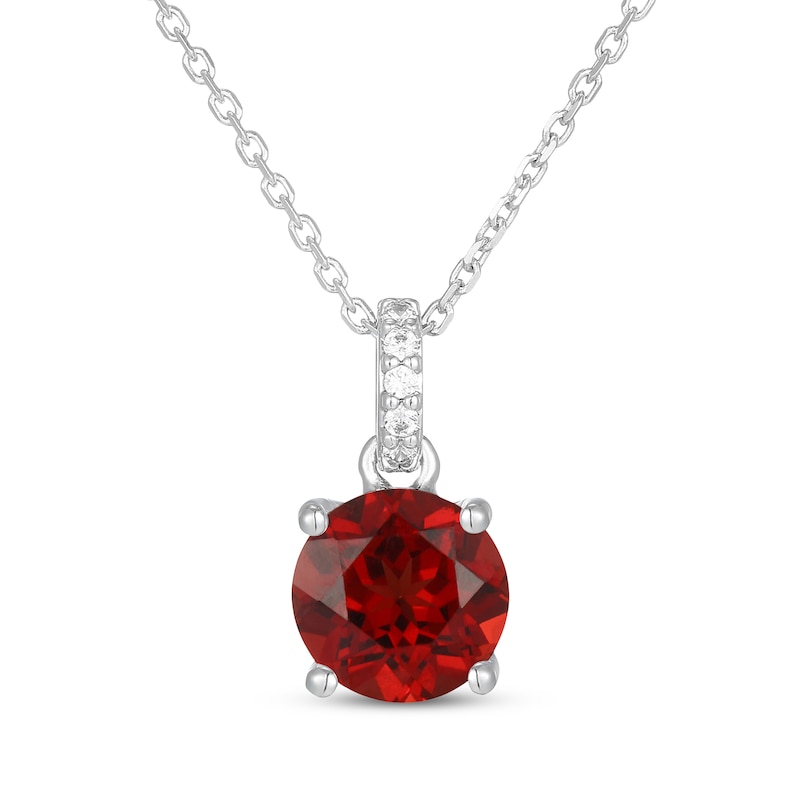 Main Image 1 of Natural Garnet & White Lab-Created Sapphire Necklace Sterling Silver 18"