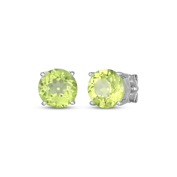 Natural Peridot Solitaire Stud Earrings Sterling Silver