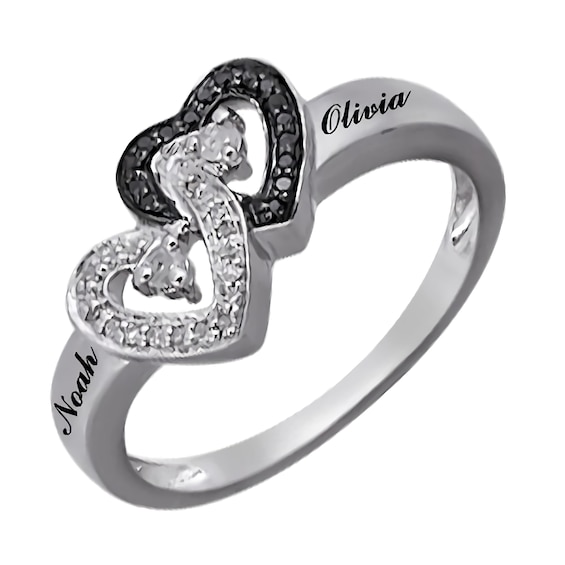 1/8 ct tw Black and White Diamond Promise Ring (2 Lines)