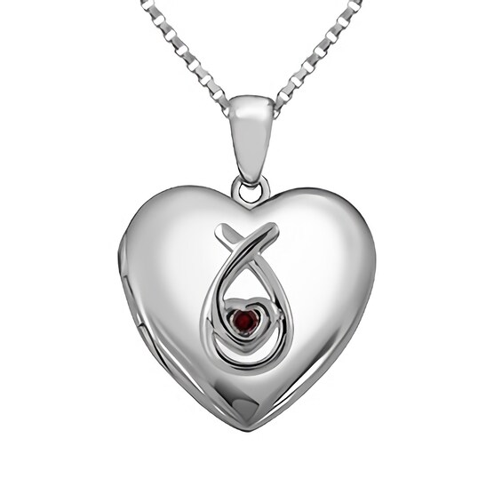Birthstone Silver Locket Necklace (1 Stone and 3 Lines)