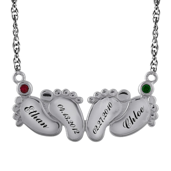 Birthstone Engravable Necklace (2 Stones and 4 Lines)