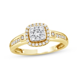 Now + Forever Multi-Diamond Cushion Halo Engagement Ring 1/3 ct tw 10K Yellow Gold