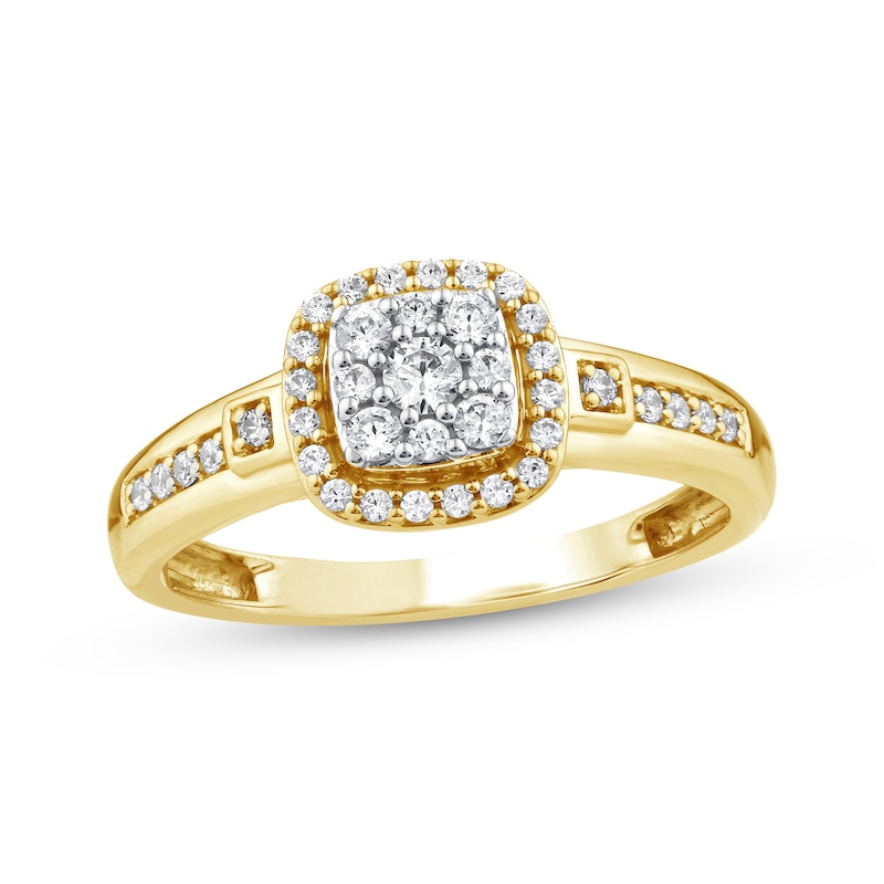 Main Image 1 of Now + Forever Multi-Diamond Cushion Halo Engagement Ring 1/3 ct tw 10K Yellow Gold