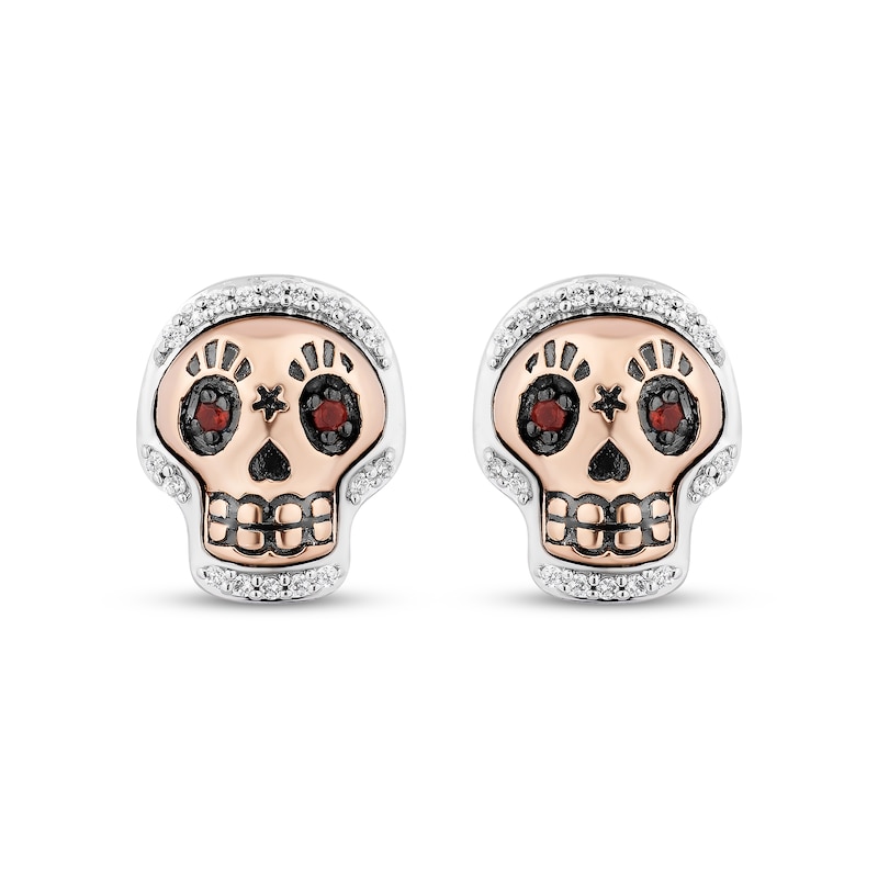 Main Image 2 of Disney Treasures Coco Garnet & Diamond Sugar Skull Earrings 1/10 ct tw Sterling Silver & 10K Rose Gold