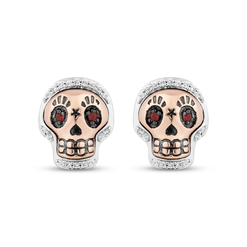 Disney Treasures Coco Garnet & Diamond Sugar Skull Earrings 1/10 ct tw Sterling Silver & 10K Rose Gold