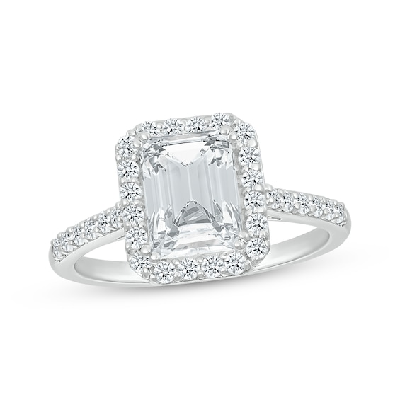 Emerald & Round-Cut White Lab-Created Sapphire "Vacation" Ring Sterling Silver