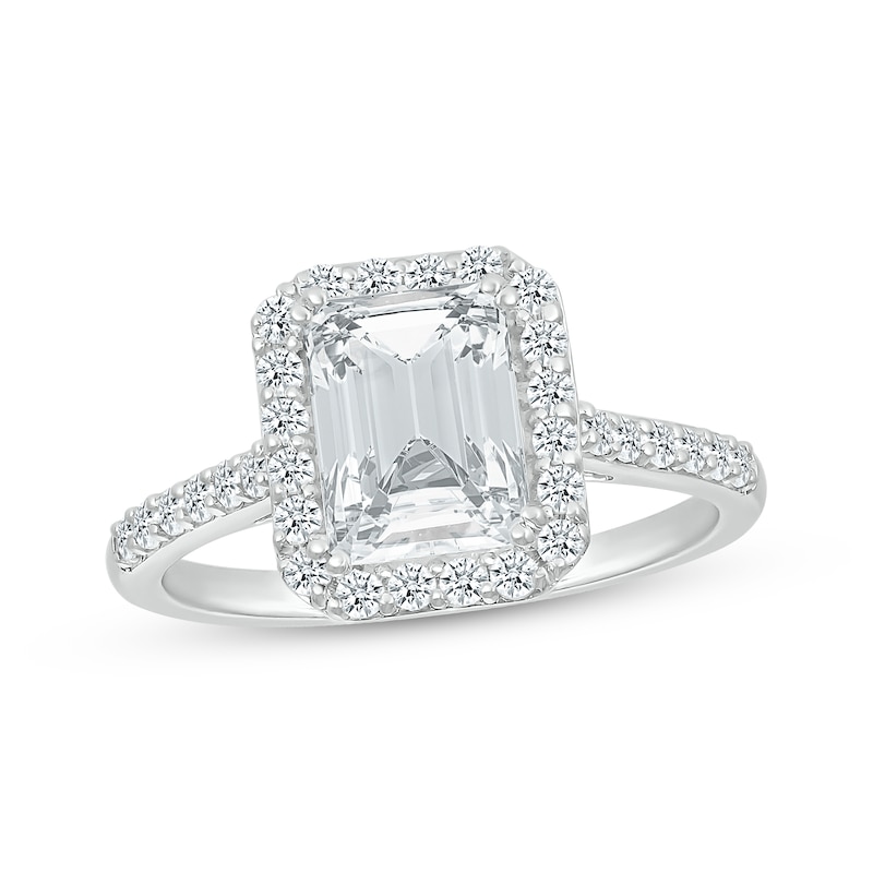 Main Image 1 of Emerald & Round-Cut White Lab-Created Sapphire &quot;Vacation&quot; Ring Sterling Silver