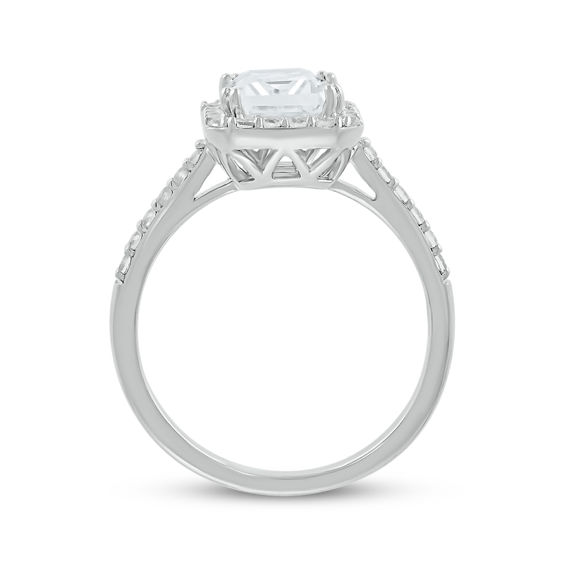 Main Image 3 of Emerald & Round-Cut White Lab-Created Sapphire &quot;Vacation&quot; Ring Sterling Silver