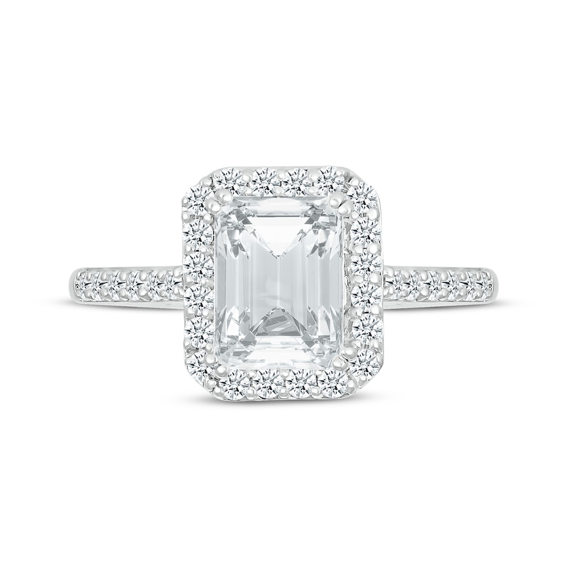 Main Image 4 of Emerald & Round-Cut White Lab-Created Sapphire &quot;Vacation&quot; Ring Sterling Silver