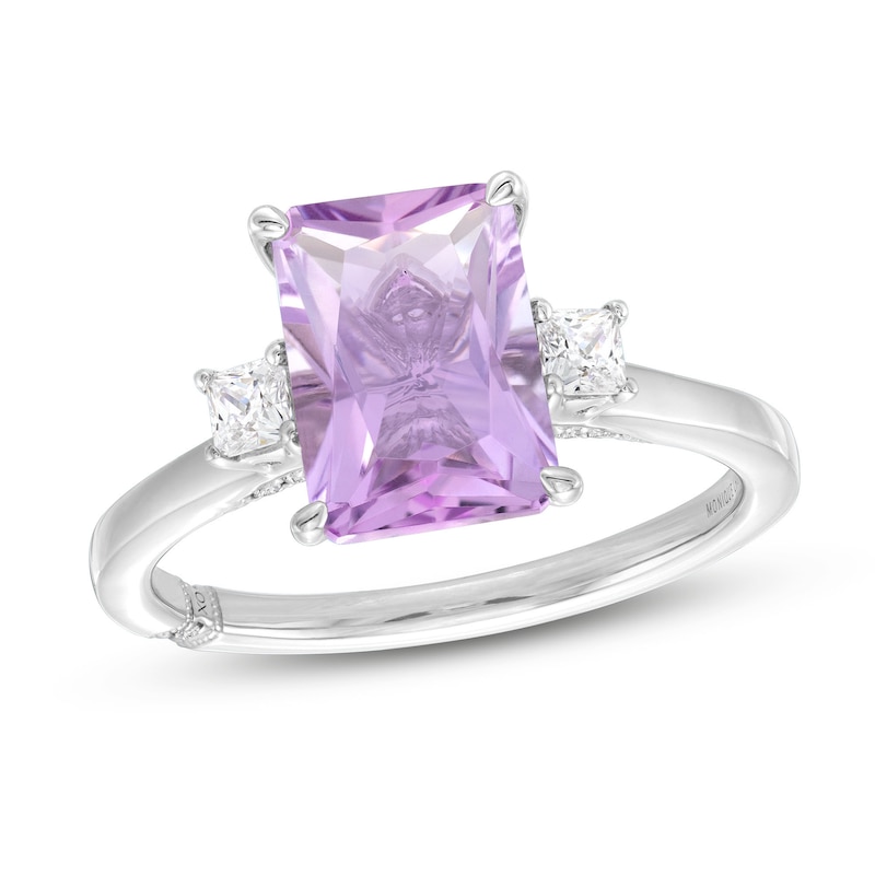 Main Image 1 of Monique Lhuillier Bliss Radiant-Cut Light Amethyst & Diamond Engagement Ring 1/4 ct tw 14K White Gold