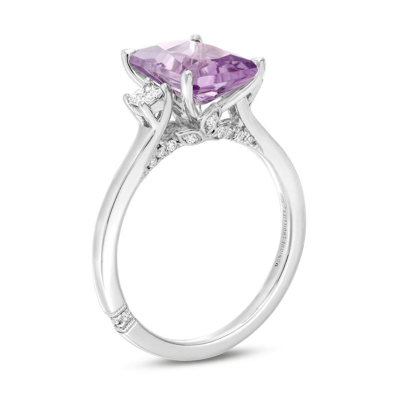 Main Image 2 of Monique Lhuillier Bliss Radiant-Cut Light Amethyst & Diamond Engagement Ring 1/4 ct tw 14K White Gold
