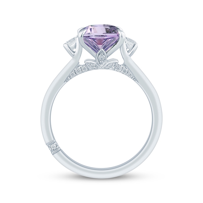 Main Image 3 of Monique Lhuillier Bliss Radiant-Cut Light Amethyst & Diamond Engagement Ring 1/4 ct tw 14K White Gold