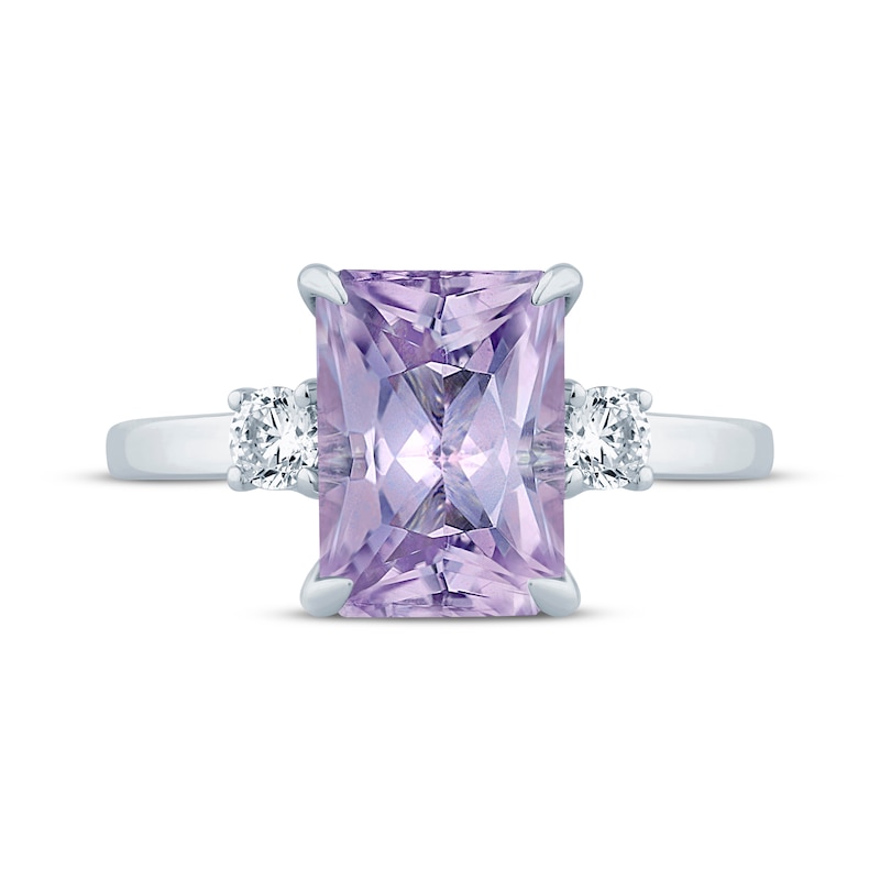 Main Image 4 of Monique Lhuillier Bliss Radiant-Cut Light Amethyst & Diamond Engagement Ring 1/4 ct tw 14K White Gold
