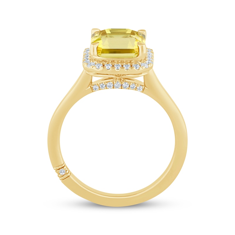 Monique Lhuillier Bliss Square Emerald-Cut Yellow Quartz & Diamond Frame Engagement Ring 1/4 ct tw 14K Yellow Gold