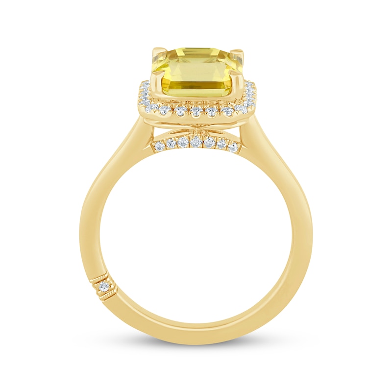 Monique Lhuillier Bliss Square Emerald-Cut Yellow Quartz & Diamond Frame Engagement Ring 1/4 ct tw 14K Yellow Gold