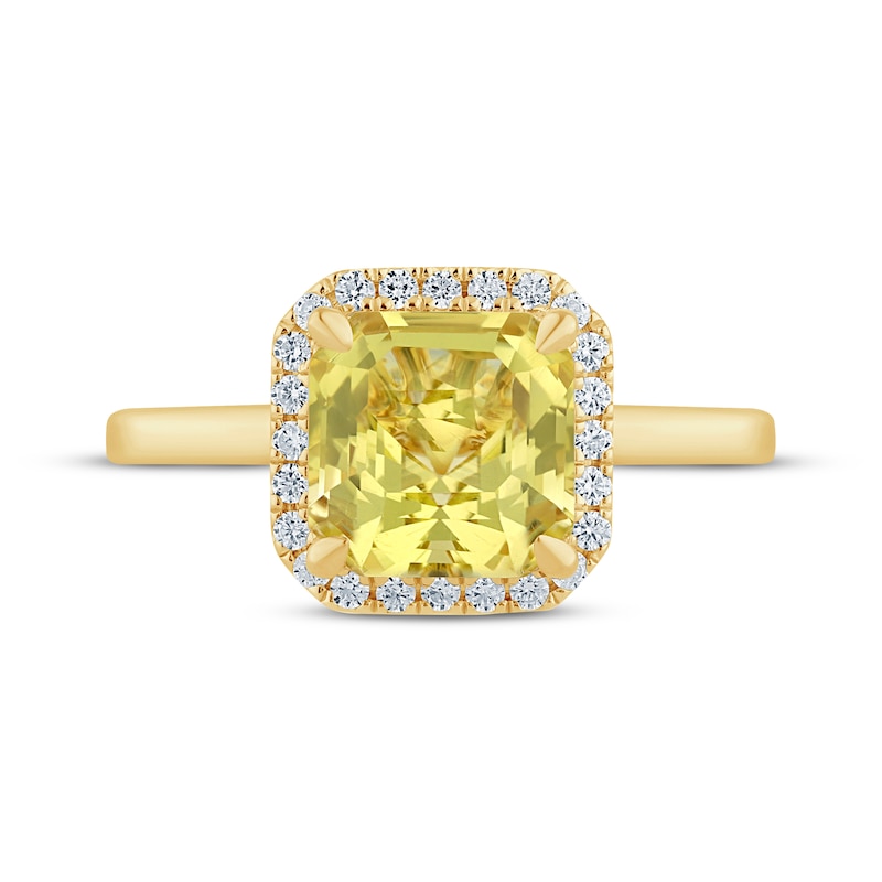 Monique Lhuillier Bliss Square Emerald-Cut Yellow Quartz & Diamond Frame Engagement Ring 1/4 ct tw 14K Yellow Gold