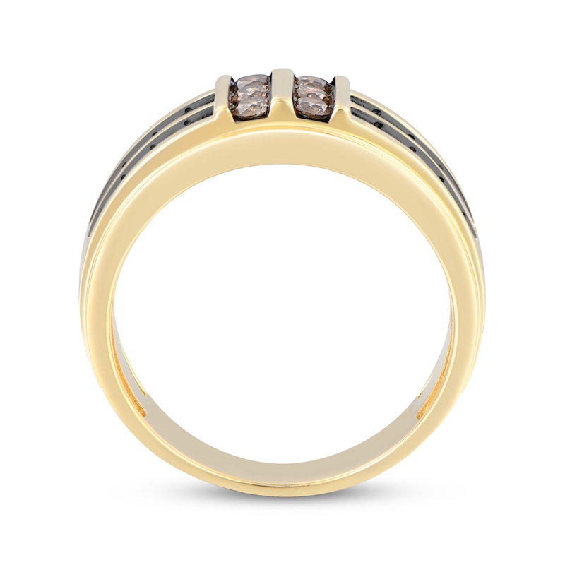 Main Image 3 of Men's Round-Cut Brown & Black Diamond Wedding Band 1 ct tw 10K Yellow Gold