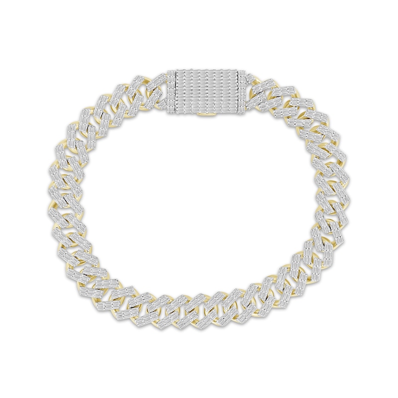 Main Image 1 of Men's Baguette-Cut Diamond Curb Chain Bracelet 3-1/2 ct tw 10K Yellow Gold 8.5&quot;