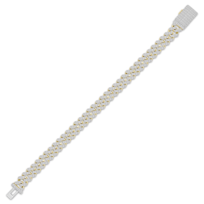 Main Image 2 of Men's Baguette-Cut Diamond Curb Chain Bracelet 3-1/2 ct tw 10K Yellow Gold 8.5&quot;