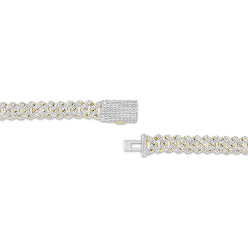 Main Image 3 of Men's Baguette-Cut Diamond Curb Chain Bracelet 3-1/2 ct tw 10K Yellow Gold 8.5&quot;