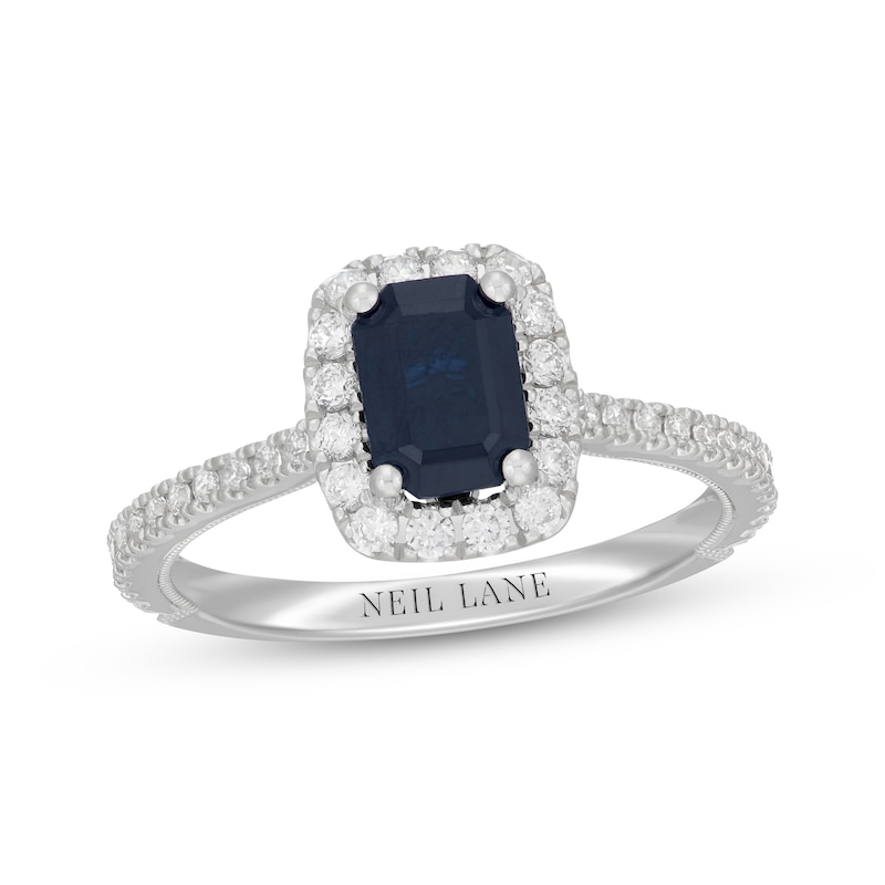 Main Image 4 of Neil Lane Emerald-Cut Natural Blue Sapphire & Diamond Engagement Ring 1/2 ct tw 14K White Gold