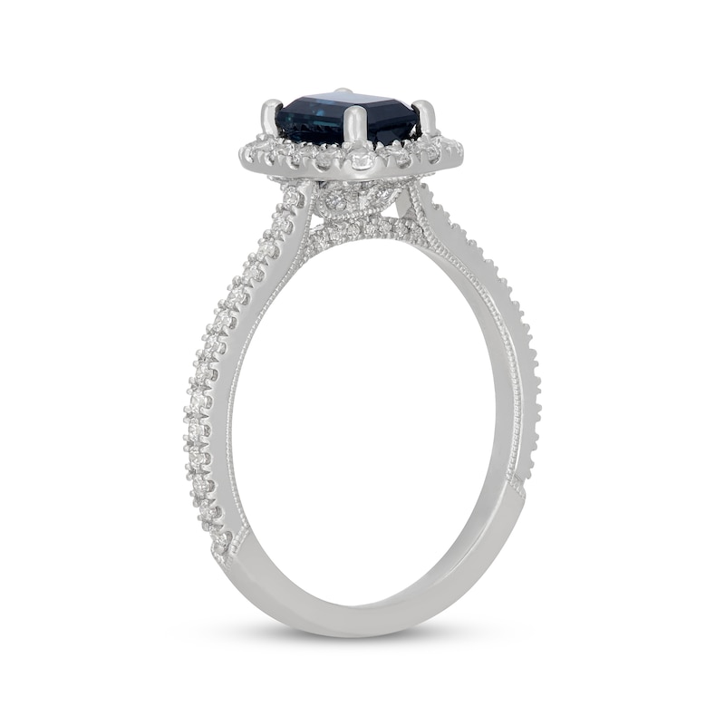 Main Image 5 of Neil Lane Emerald-Cut Natural Blue Sapphire & Diamond Engagement Ring 1/2 ct tw 14K White Gold