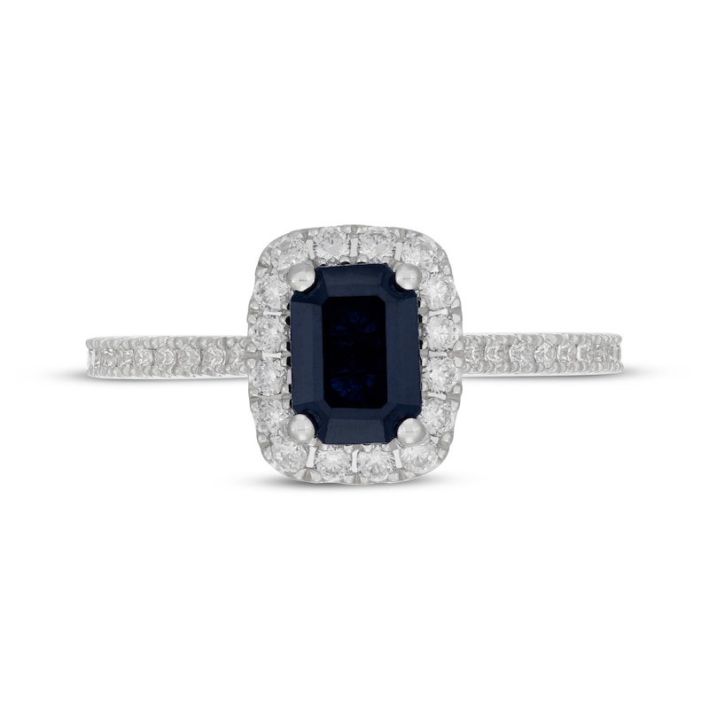 Neil Lane Emerald-Cut Natural Blue Sapphire & Diamond Engagement Ring 1/2 ct tw 14K White Gold