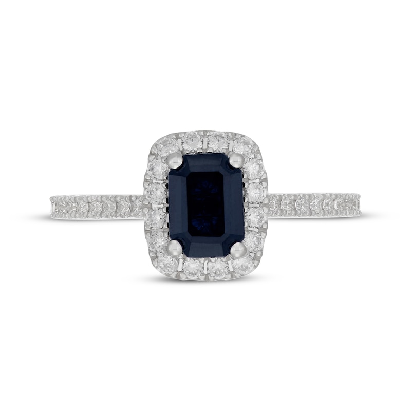 Main Image 6 of Neil Lane Emerald-Cut Natural Blue Sapphire & Diamond Engagement Ring 1/2 ct tw 14K White Gold