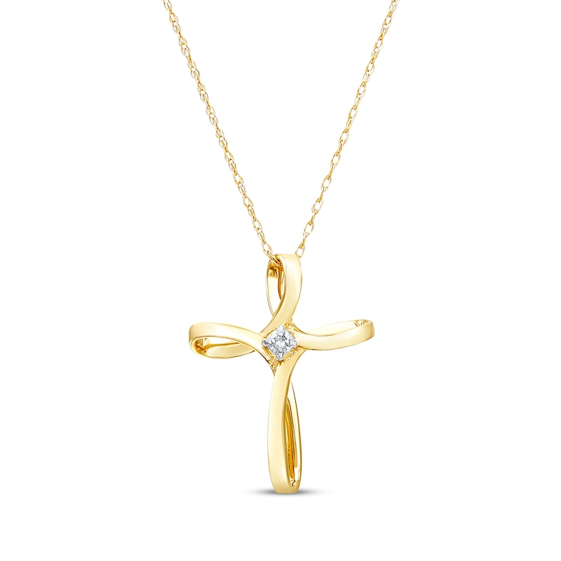 Main Image 1 of Diamond Accent Ribbon Cross Necklace 14K Yellow Gold 18&quot;
