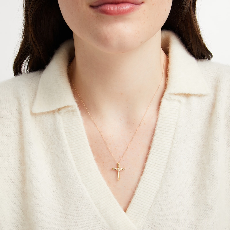 Main Image 3 of Diamond Accent Ribbon Cross Necklace 14K Yellow Gold 18&quot;