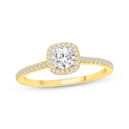 Lab-Grown Diamonds Round-Cut Cushion Frame Engagement Ring 3/4 ct tw 14K Two-Tone Gold