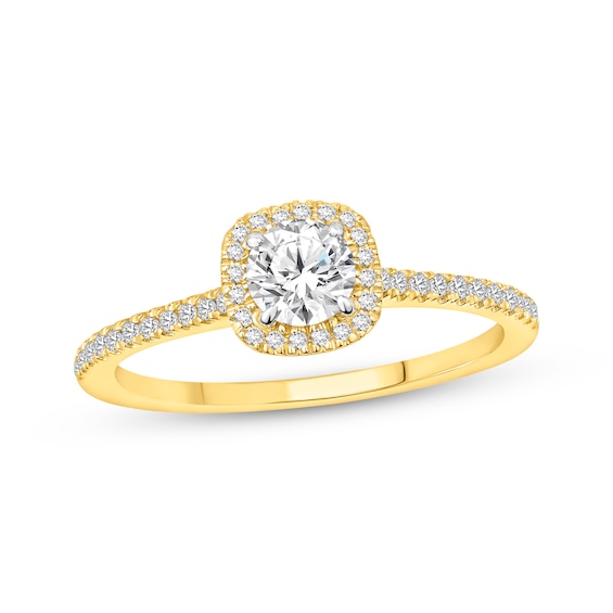 Lab-Grown Diamonds Round-Cut Cushion Frame Engagement Ring 3/4 ct tw 14K Two-Tone Gold