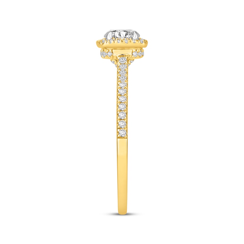 Main Image 2 of Lab-Grown Diamonds Round-Cut Cushion Frame Engagement Ring 3/4 ct tw 14K Two-Tone Gold